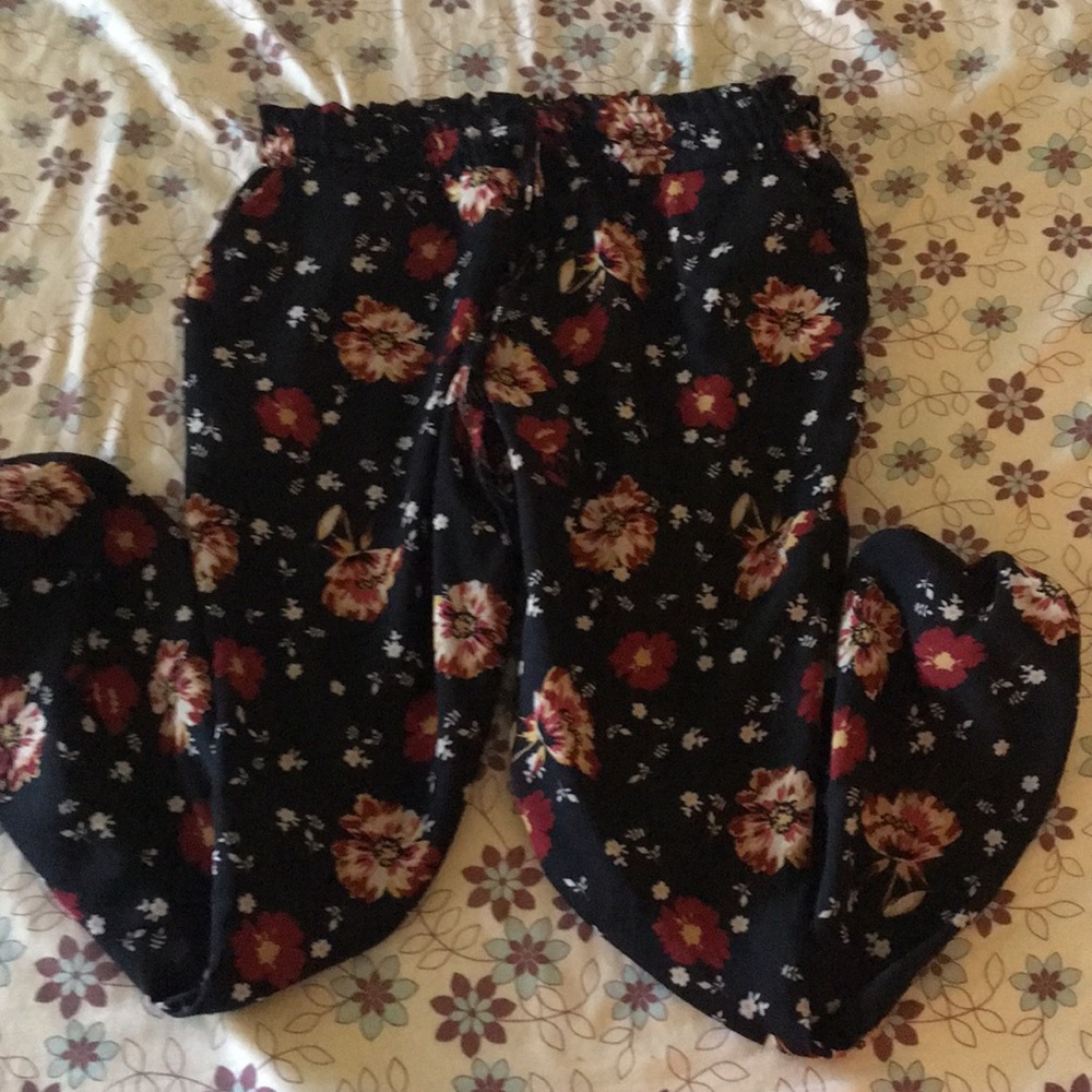 Silky Black Flower Harem Pants